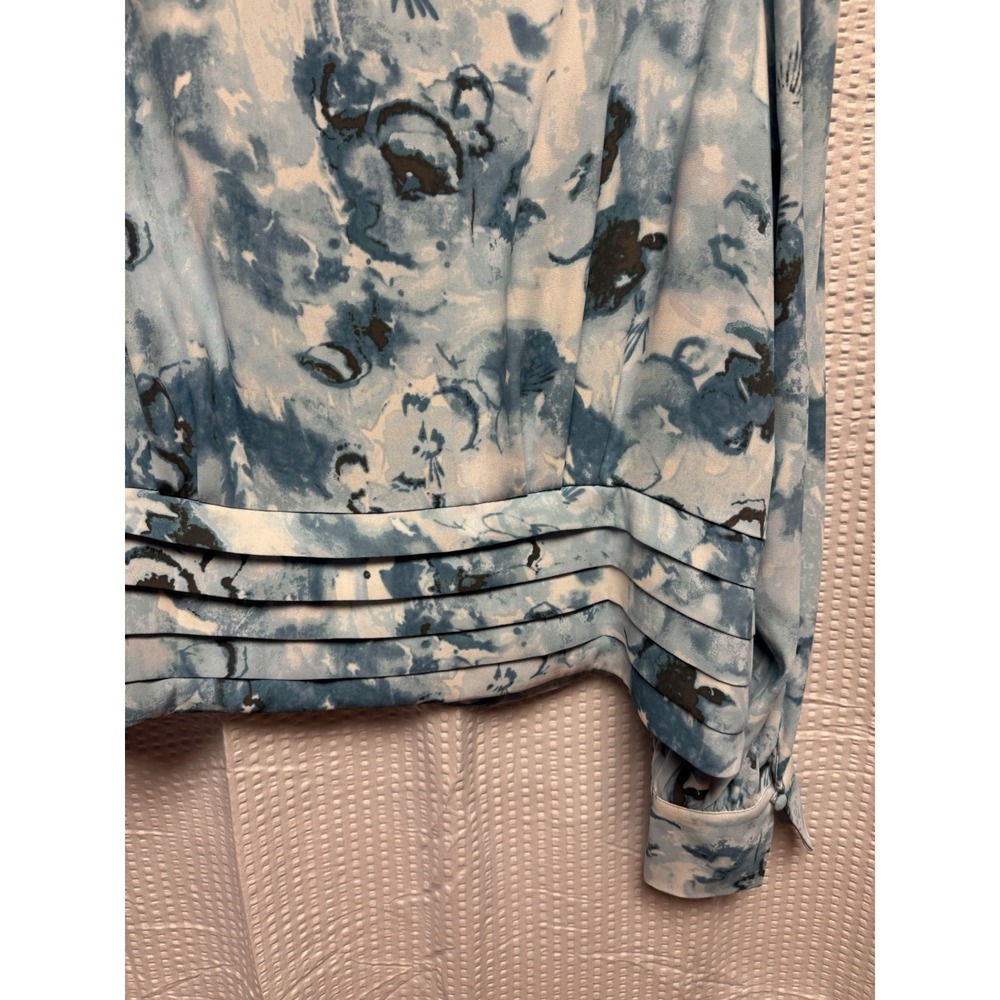 White House Black Market Banded Bottom Blouse Ruffle Shoulder Watercolor‎ Sz 14 - Picture 11 of 13